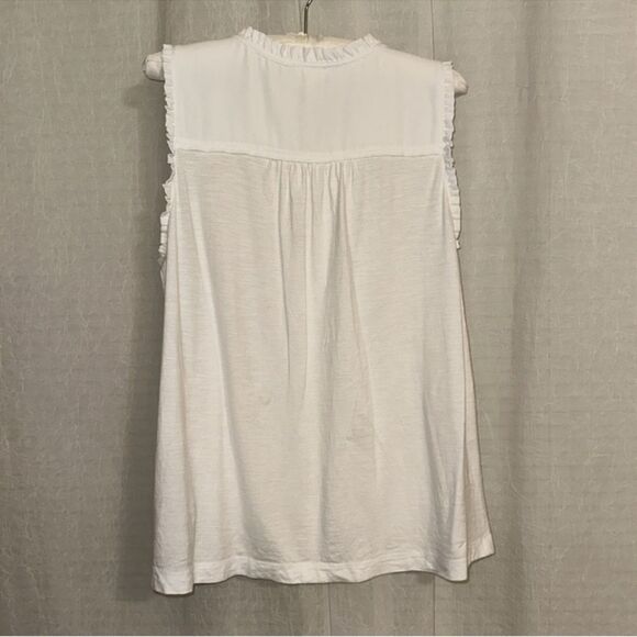 Meadow Rue x Anthro L White Cotton Blend Ruffled Neck Sleeveless Shell Tank - Picture 4 of 11